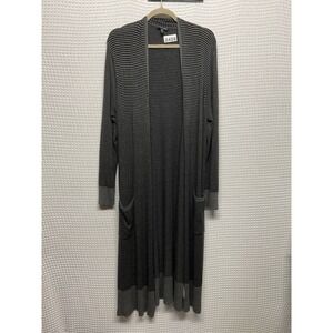 Eileen Fisher Knit Cardigan Long‎ Duster Women's M Gray Black Stripe Open Front